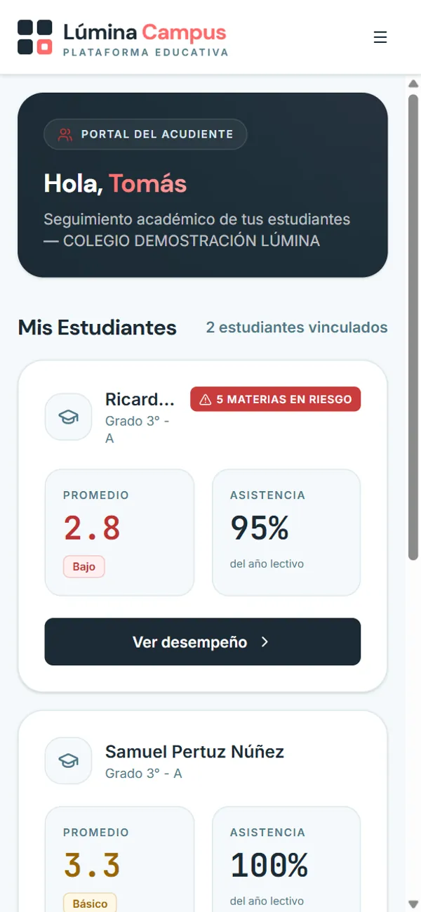 Lúmina Campus on a phone: Parent