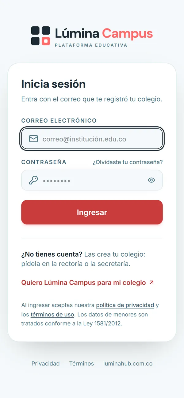 Lúmina Campus on a phone: Sign in
